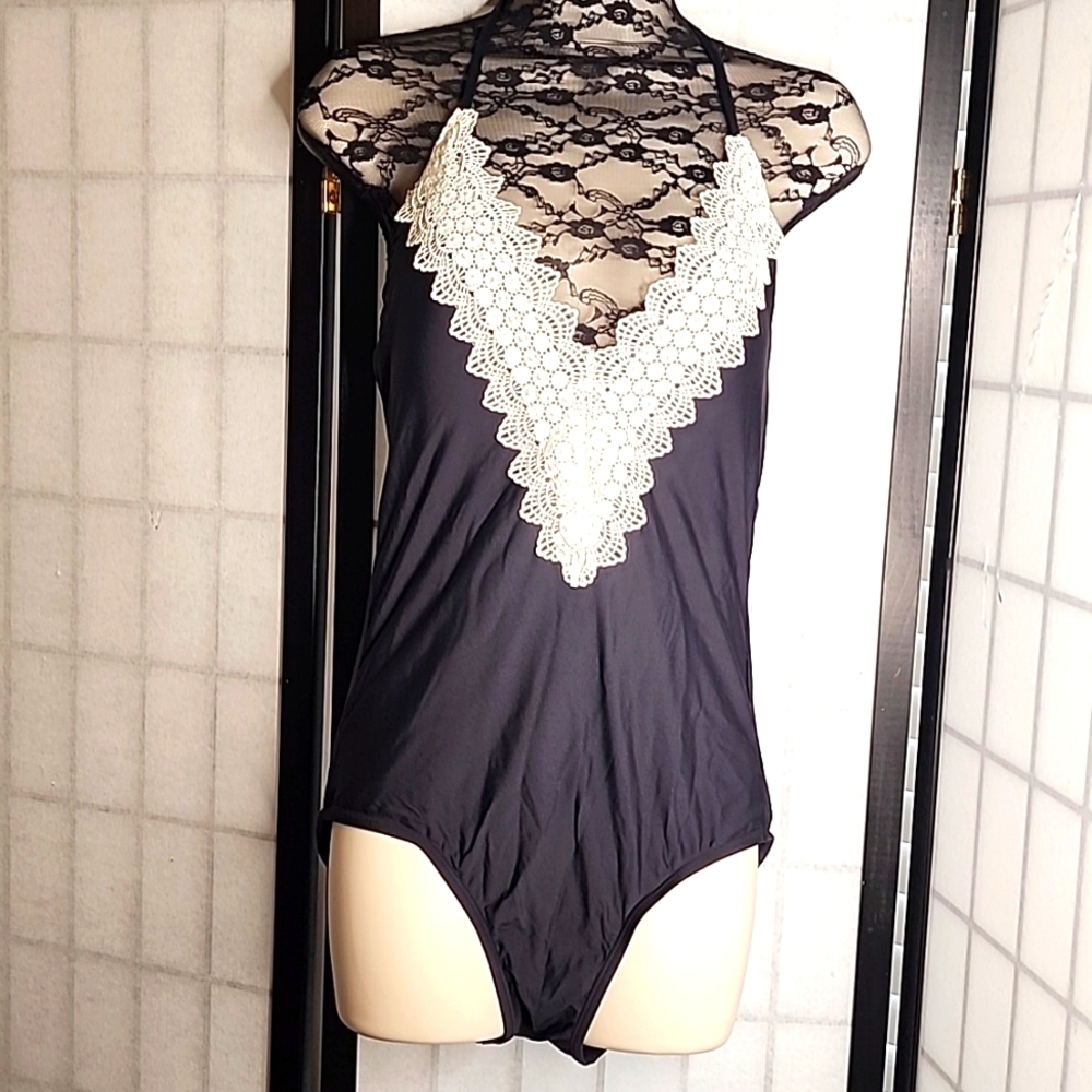 Sea Angel black trimmed in lace Swimwear M